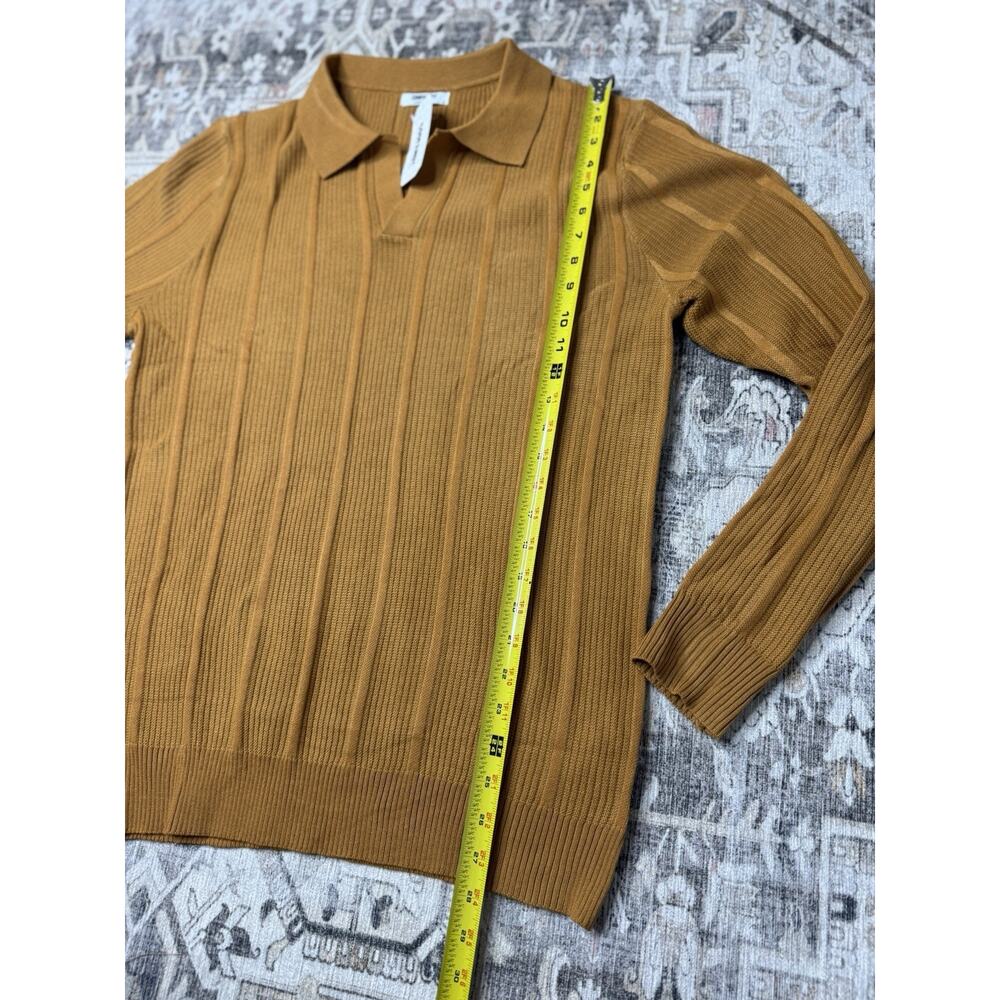 NWT Coofandy Men's Long Sleeve Polo Ribbed Knit Shirt Sz M Burnt Orange Fall - Picture 5 of 7